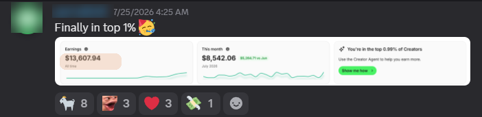 Discord win: finally in the top 1% — $13,607.94 all time